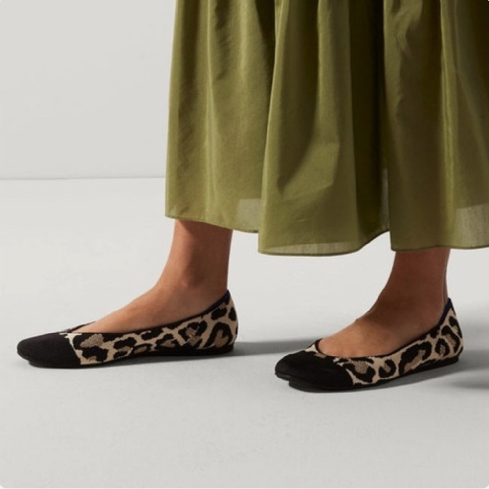 Rothy’s Square Desert Cat Leopard Print Ballet Flats